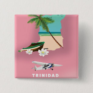 Trinidad map illustrated travel poster. 15 cm square badge