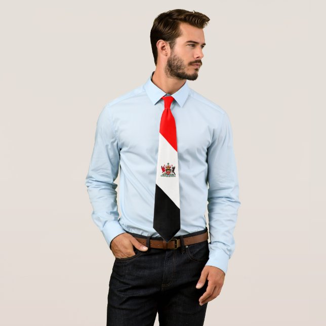 Trinidad & Tobago Coat of Arms on Red White Black Tie (In Situ)