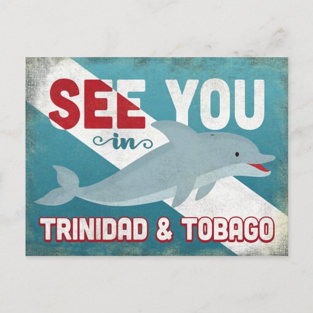 Trinidad & Tobago Dolphin - Retro Vintage Travel Postcard (Front)