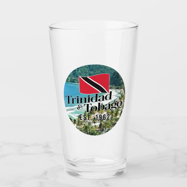"Trinidad & Tobago Est. 1962" Beach With Flag Glass (Front)