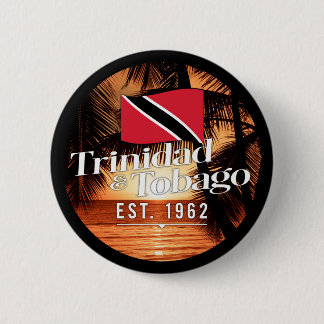 "Trinidad & Tobago Est. 1962" Sunset With Flag 6 Cm Round Badge