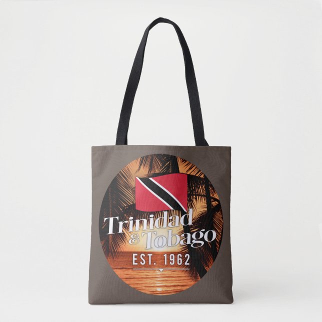 "Trinidad & Tobago Est. 1962" Sunset With Flag Tote Bag (Front)