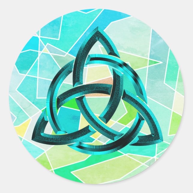 Trinity Knot Celtic Geometric Blue Metal Glitter Classic Round Sticker (Front)