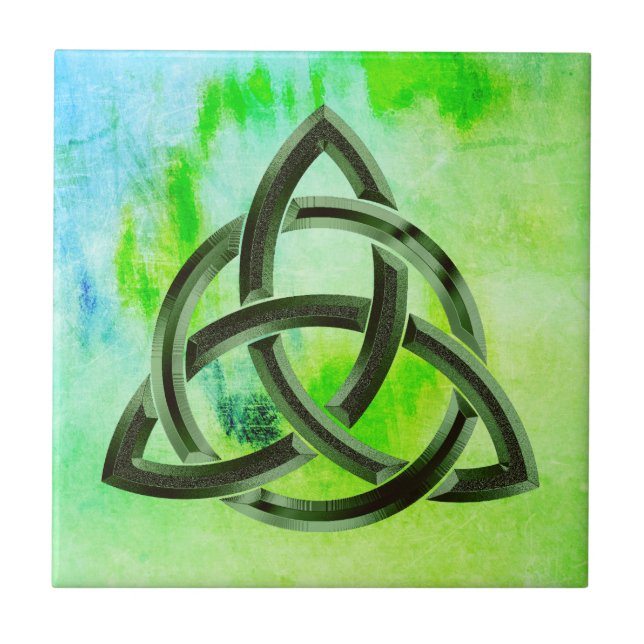 Trinity Knot Celtic Green Grunge Vintage Tile (Front)