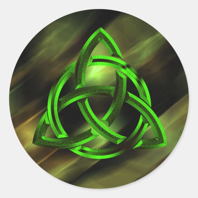 Trinity Knot Celtic Green Metal Glitter Classic Round Sticker (Front)
