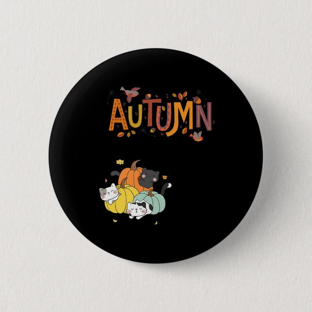 Trio Cute Pumpkin Cats Hello Fall Autumn Funny  6 Cm Round Badge (Front)