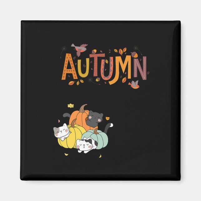 Trio Cute Pumpkin Cats Hello Fall Autumn Funny  Magnet (Front)