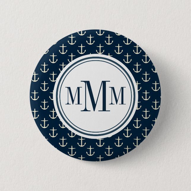 Trio Monogram Anchor Pattern 6 Cm Round Badge (Front)