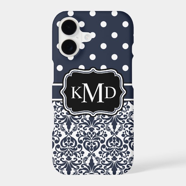 Trio Monogrammed Navy Damask (Back)