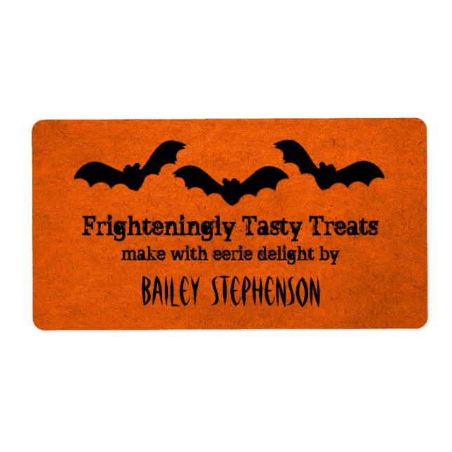 Trio of Bats Halloween Baking Labels, Orange (Front)