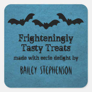 Trio of Bats Halloween Baking Stickers, Dark Blue Square Sticker