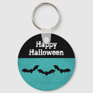 Trio of Bats Halloween Keychain, Teal Key Ring