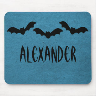 Trio of Bats Halloween Mousepad, Dark Blue Mouse Pad