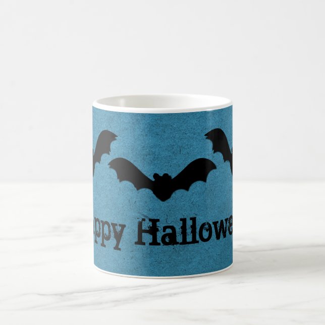 Trio of Bats Halloween Mug, Dark Blue Coffee Mug (Center)