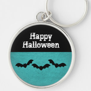 Trio of Bats Halloween Premium Keychain, Teal Key Ring