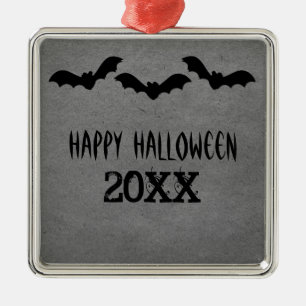 Trio of Bats Halloween Premium Ornament, Grey Metal Tree Decoration