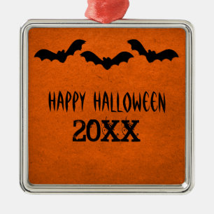 Trio of Bats Halloween Premium Ornament, Orange Metal Tree Decoration