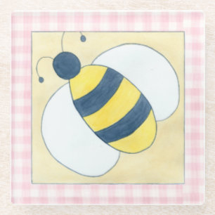 Trio of Bees with Flowers Glass Coaster