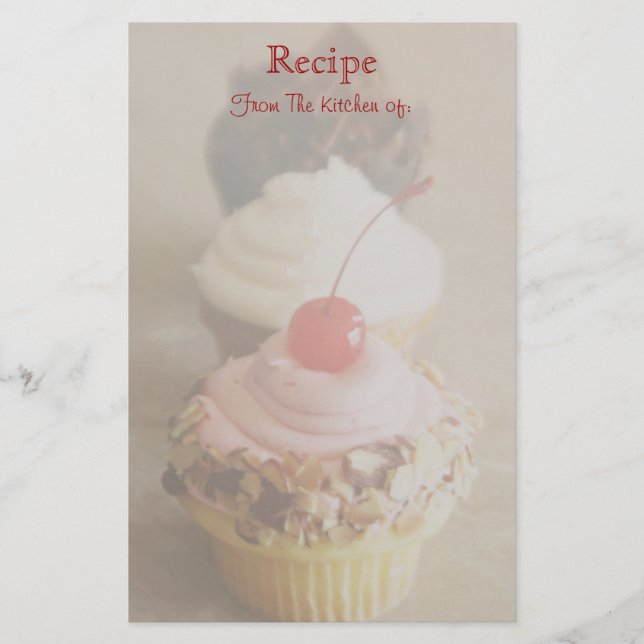 Trio of Cherry Cupcake Recipe Stationery (Front)