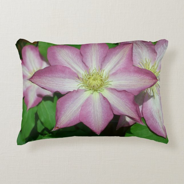 Trio of Clematis Pink and White Spring Vine Decorative Cushion (Front)