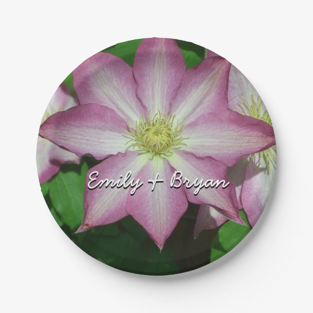 Trio of Clematis Pink and White Spring Vine Paper Plate (Front)