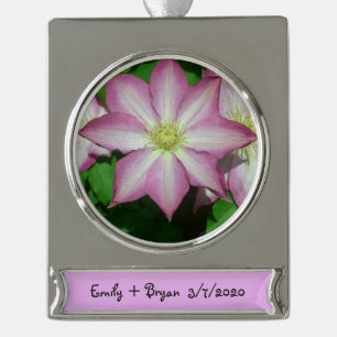 Trio of Clematis Pink and White Spring Vine Silver Plated Banner Ornament