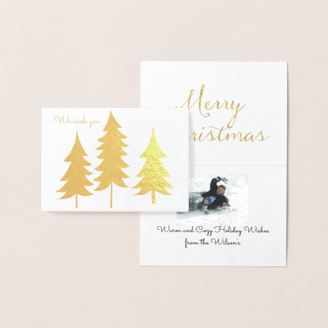 Trio of Gold Trees Christmas Wishes Foil Card (Display)