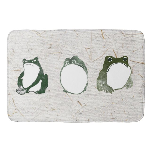 Trio of Grumpy Japanese Frogs Toads 19th Century  Bath Mat (Front)