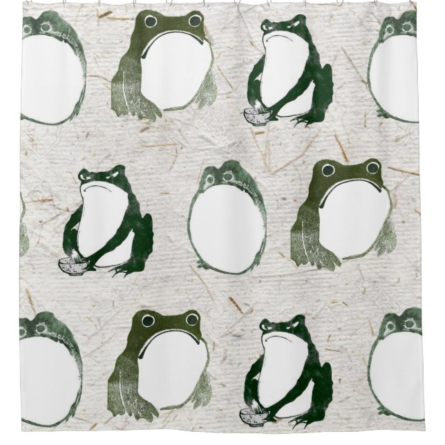Trio of Grumpy Japanese Frogs Toads 19th Century  Shower Curtain (Front)
