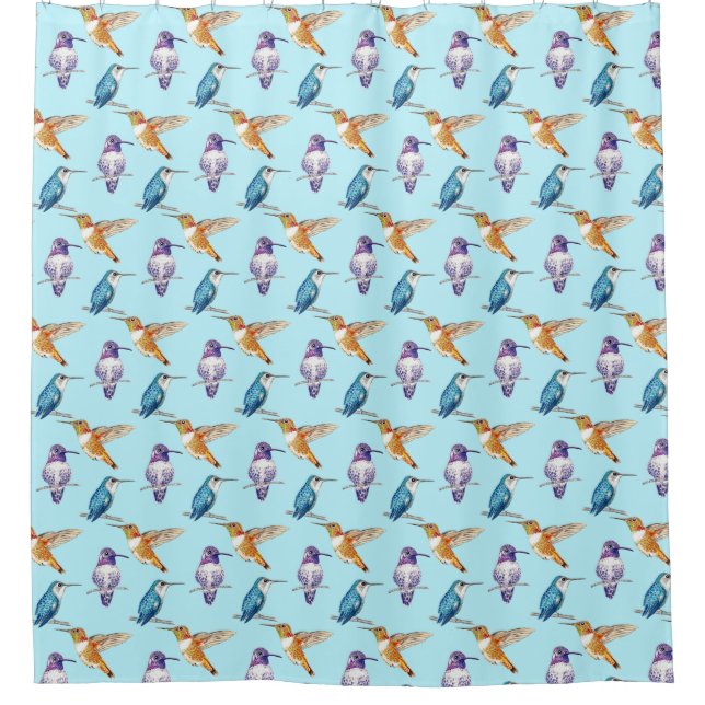 Trio of Hummingbirds Illustration Shower Curtain (Front)