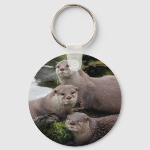 Trio of Otters Key Ring