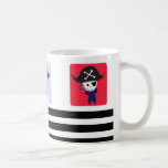 Trio of Pirates Coffee Mug<br><div class="desc">A black and white stripe along the bottom of mug. Three pirates on different colored backgrounds. Each one wearing a hat,  earring,  eyepatch and bandana.</div>