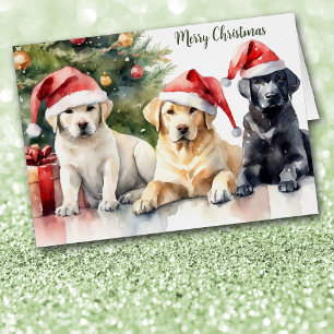 Trio of Santa Hat Labrador Retrievers Christmas