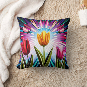 Trio of Tulips: A Burst of Springtime Beauty Cushion