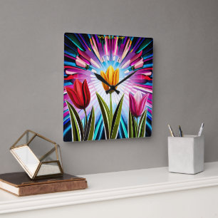 Trio of Tulips: A Burst of Springtime Beauty Square Wall Clock