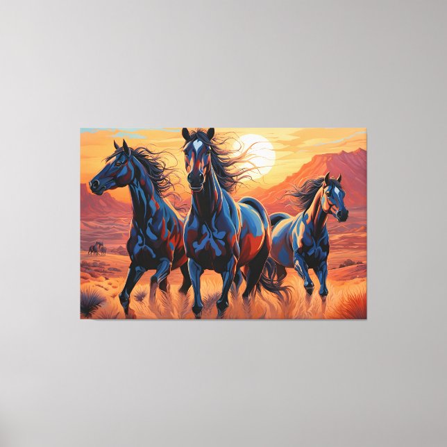 Trio of Wild Horses in the Desert II Canvas Print (Front)