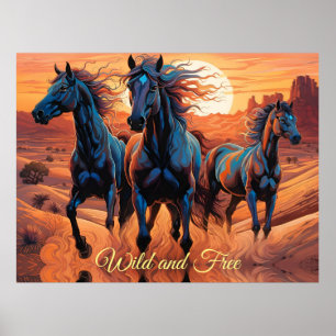 Trio of Wild Horses in the Desert Poster