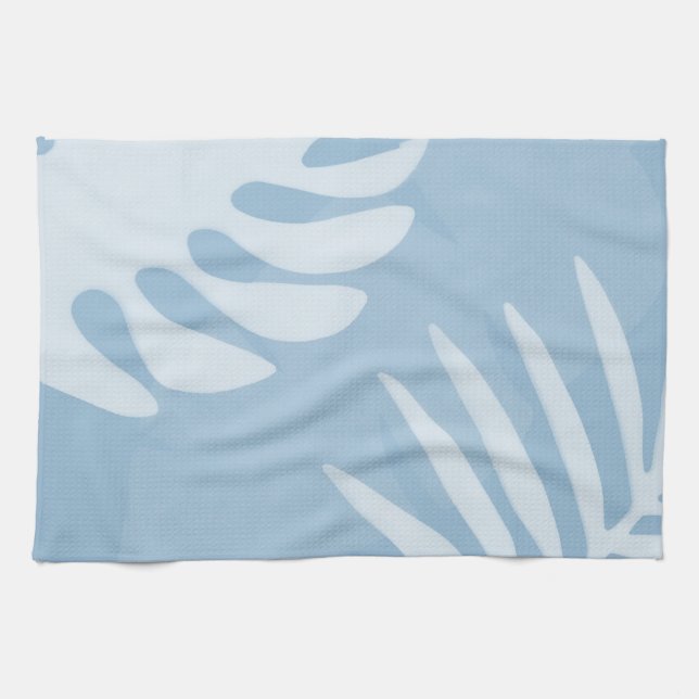 Trio Palm Leaves Blue Kitchen Towel (Horizontal)