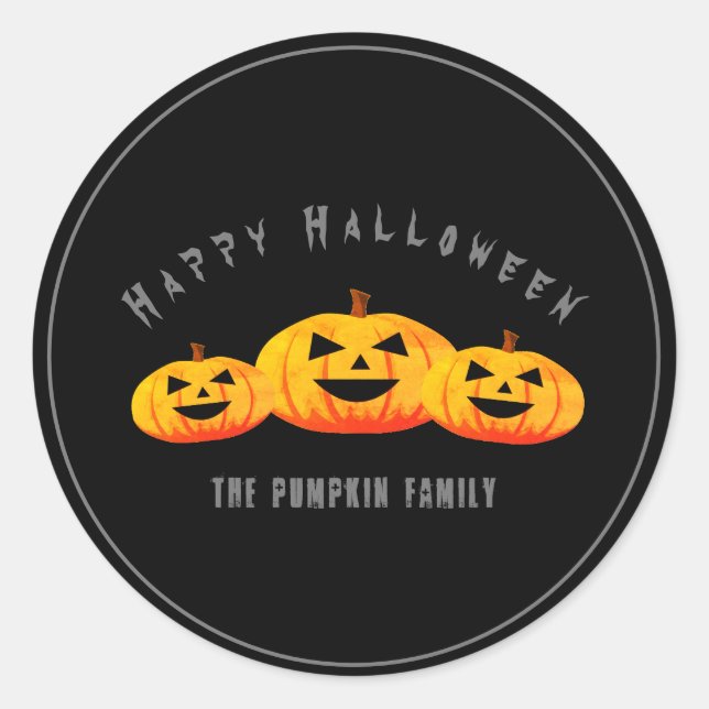 Trio Pumpkins Halloween Black Circle Sticker (Front)