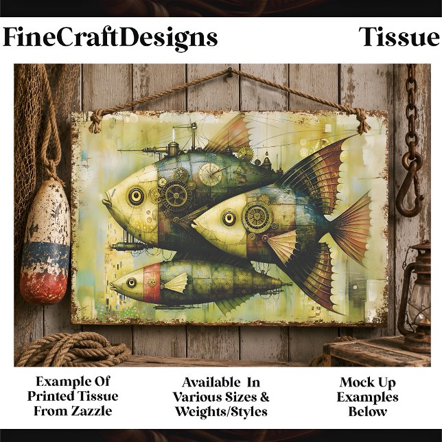 Trio Steampunk Mechanical Fish FM3L Decoupage Tissue Paper (Creator Uploaded)