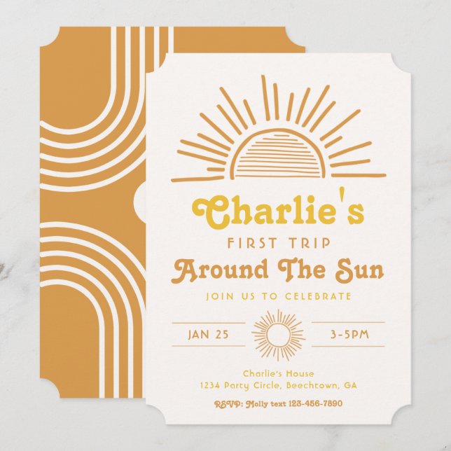 Trip Around The Sun Invitation | Boho Birthday (Front/Back)