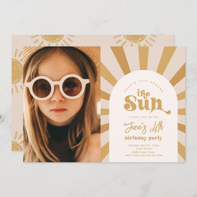 Trip Around The Sun Invitation | Girl Sun Invite (Front/Back)