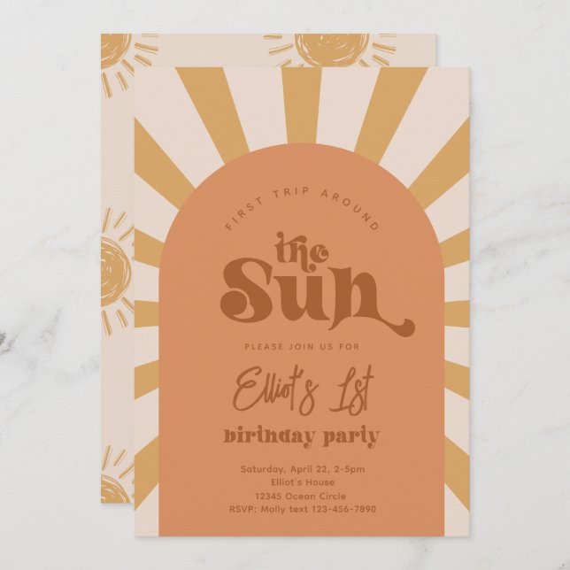 Trip Around The Sun Invitation | Girl Sun Invite (Front/Back)