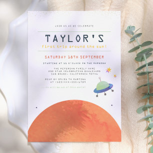 Trip Around The Sun Outer Space Boy Birthday Invitation
