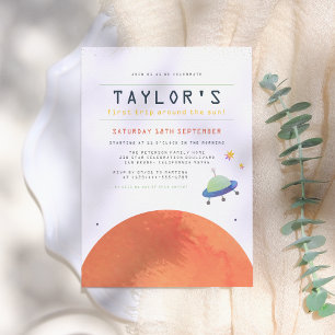 Trip Around The Sun   Outer Space Boy Birthday Invitation