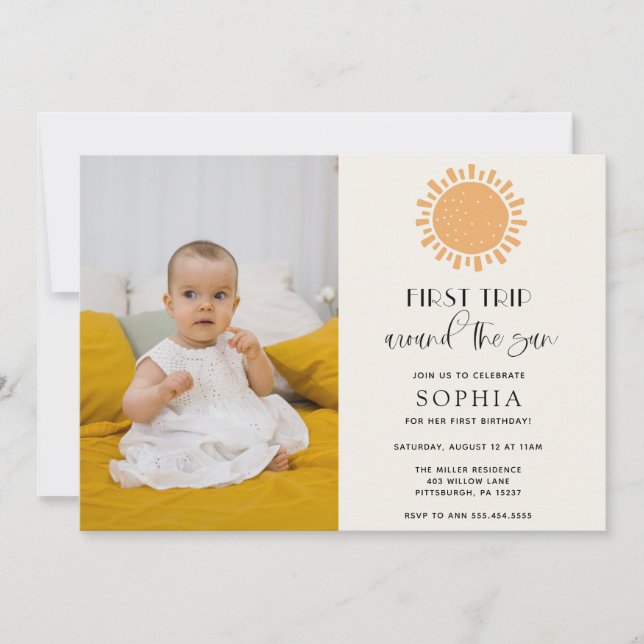 Trip Around the Sun Photo Birthday Invitation (Front)