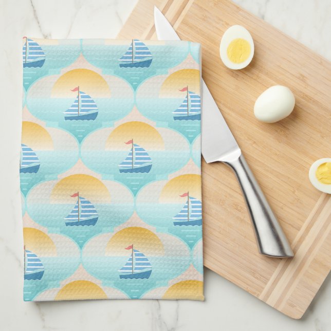 Trip to the Beach Sailor Boat Tea Towel (Quarter Fold)