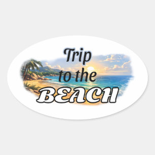 Trip to the Beach Tropical Sunset Escape Design Oval Sticker