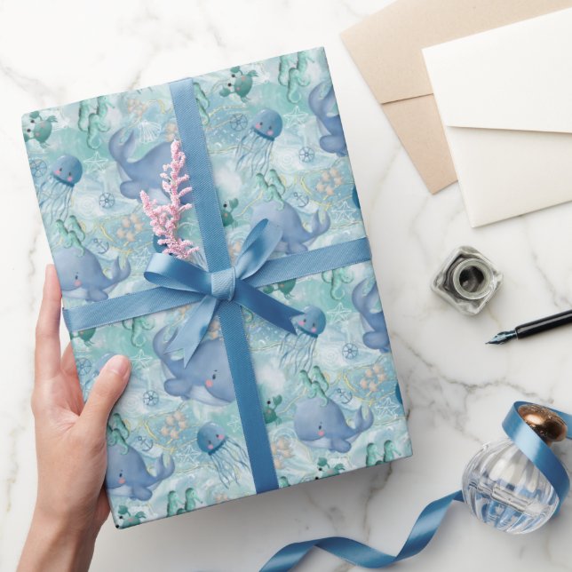 Trip to the Beach - Watercolour Ocean Sea Animals Wrapping Paper (Gifting)