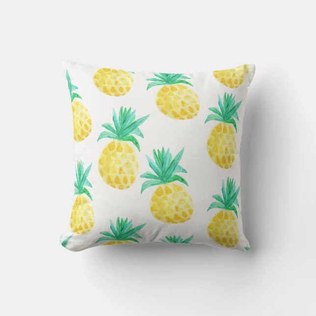 Tripical Watercolor Pineapple Home Decor Cushion (Front)